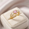 Pink Heart Crystal Adjustable Ring - Anti Tarnish Gold Plated