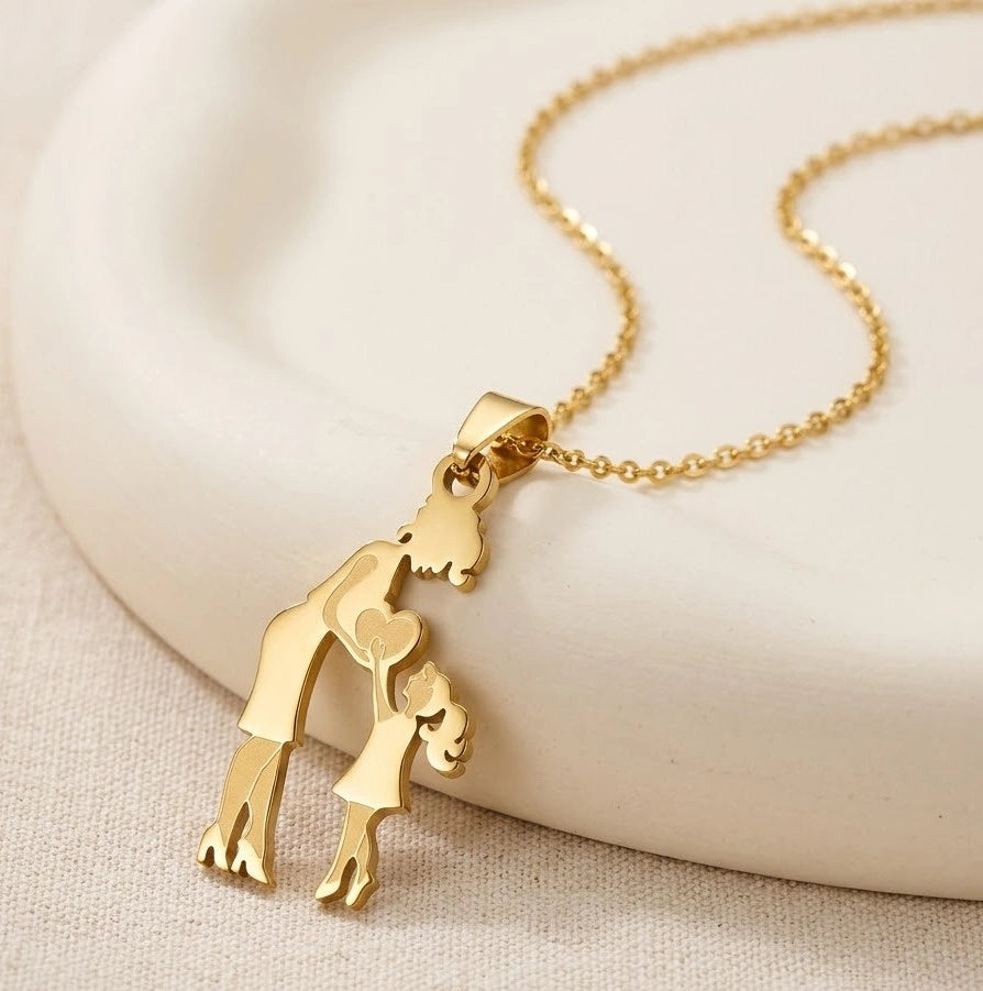 Mother & Daughter Silhouette Pendant Necklace | Anti-Tarnish Gold Plated