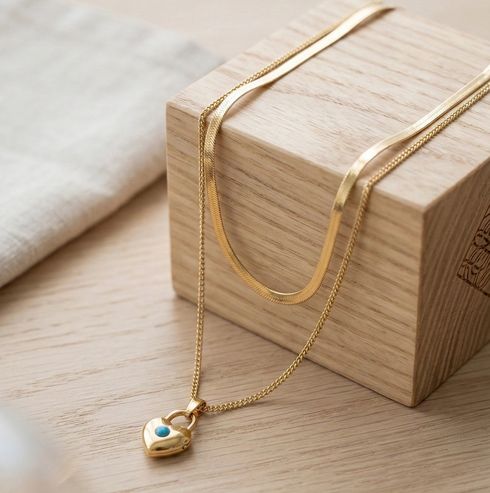 Layered Heart Lock Pendant Necklace | Anti-Tarnish Gold Plated