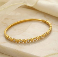 Heart & CZ Crystal Bangle Bracelet - Anti Tarnish Gold Plated
