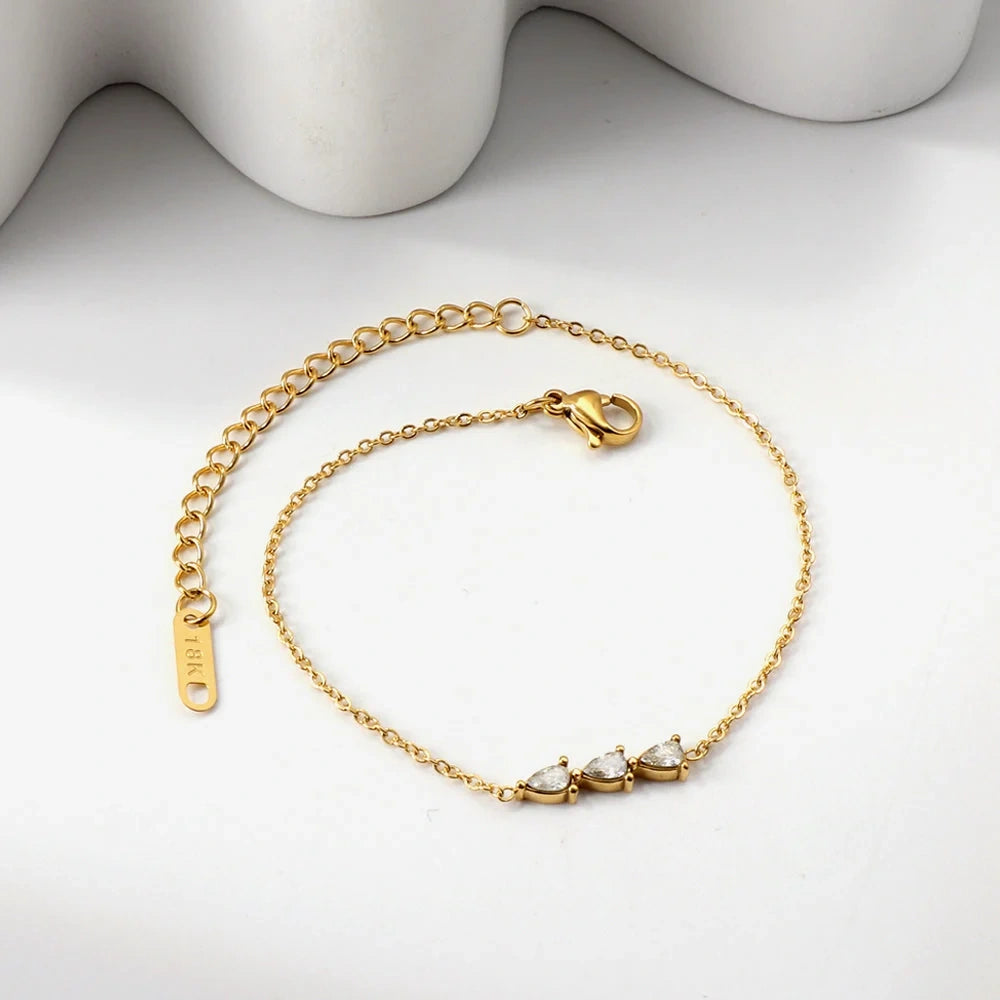 Anti Tarnish Gold Plated Three Stone Minimalist Bracelet
