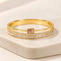 Pink Square Crystal Anti Tarnish Gold Plated Bracelet | Korean Layered Bangle