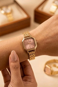 Vintage Octagon Blush Dial Watch - Anti-Tarnish Gold Plated