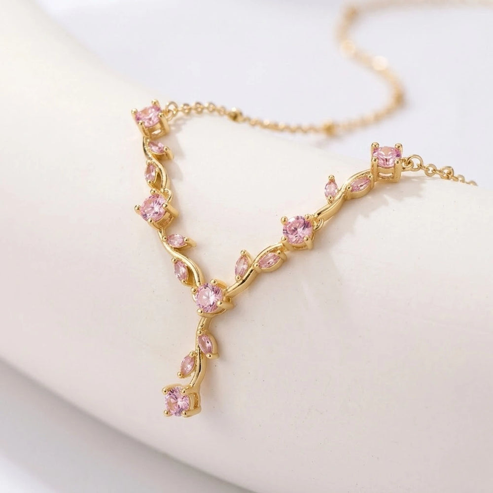 Pink Floral Drop Y-Necklace | Anti-Tarnish Gold Plated