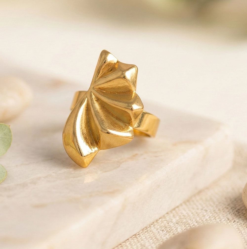 Geometric Fan Statement Ring - Anti Tarnish Gold Plated