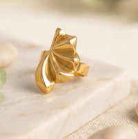 Geometric Fan Statement Ring - Anti Tarnish Gold Plated
