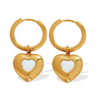 White Heart Charm Huggie Earrings | Gold Plated Anti-Tarnish Hoops | Stainless Steel Korean Jewelry