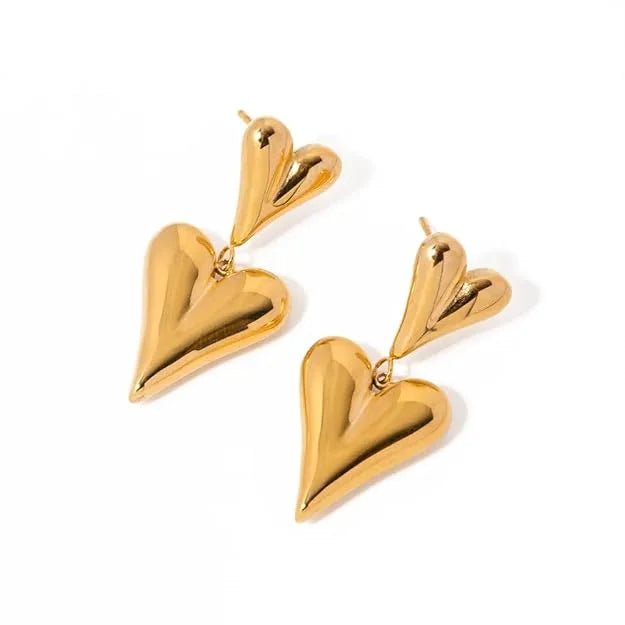 Double Heart Drop Earrings – Gold Plated Stainless Steel (Anti-Tarnish)