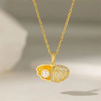 Pearl Shell Necklace – Gold Plated Anti-Tarnish Seashell Pendant with Pearl