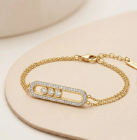 Moving Triple Stone Anti-Tarnish Gold Plated Bracelet