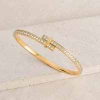 T-Style Crystal Gold Plated Bangle Bracelet - Anti-Tarnish Minimalist Jewelry