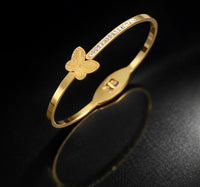 Korean Style Butterfly Crystal Anti-Tarnish Gold Plated Bracelet