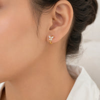 Korean Butterfly Crystal Hoop Earrings | Anti Tarnish Gold Plated Minimalist Jewelry