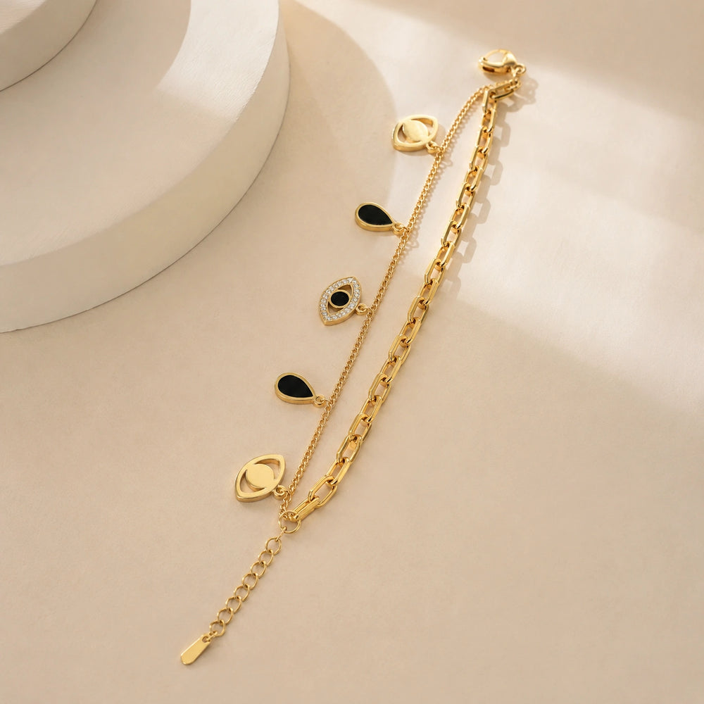 Evil Eye Double Layered Charm Bracelet - Anti Tarnish Gold Plated