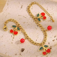 Korean Cherry Charm Bracelet | Anti-Tarnish Gold Plated