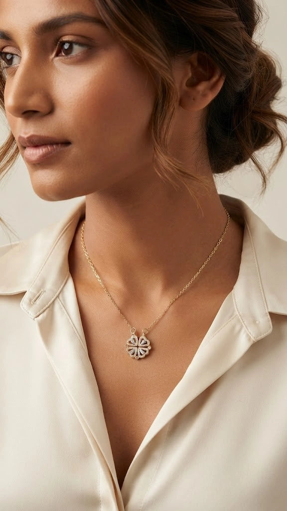 Four Leaf Clover Zircon Pendant Necklace - Anti-Tarnish Gold Plated