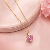 Pink Heart Crystal Pendant Necklace | Anti-Tarnish Gold Plated