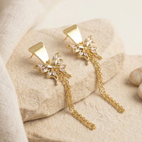Anti-Tarnish Gold Plated Crystal Butterfly Tassel Earrings