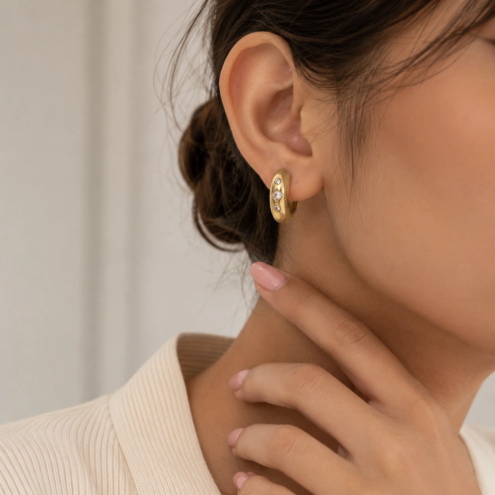 Chunky Zircon Hoops - Anti-Tarnish Gold-Plated Earrings