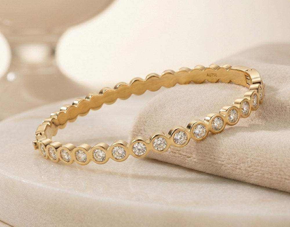 Anti-Tarnish Crystal Bangle Bracelet - Gold Plated Korean Minimalist Style