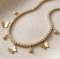 Korean Style Anti-Tarnish Gold-Plated Butterfly Tennis Necklace