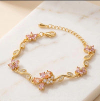 Floral Vine Pink Crystal Bracelet | Anti-Tarnish Gold Plated