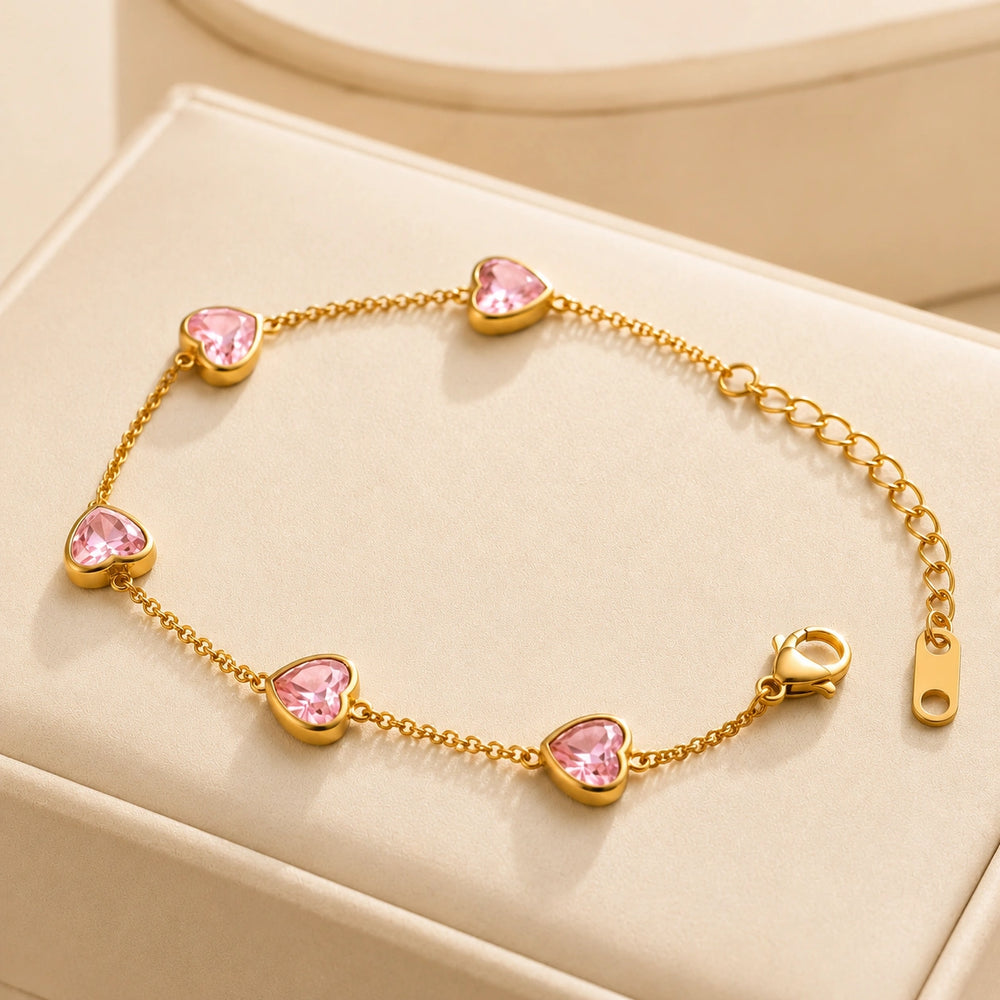 Pink Heart Anti-Tarnish Gold Plated Bracelet | Korean Minimalist Jewelry