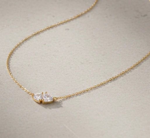 Anti-Tarnish Gold Plated Double Heart Pendant Necklace