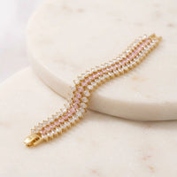 Anti-Tarnish Pink & White Stone Tennis Bracelet - Gold-Plated