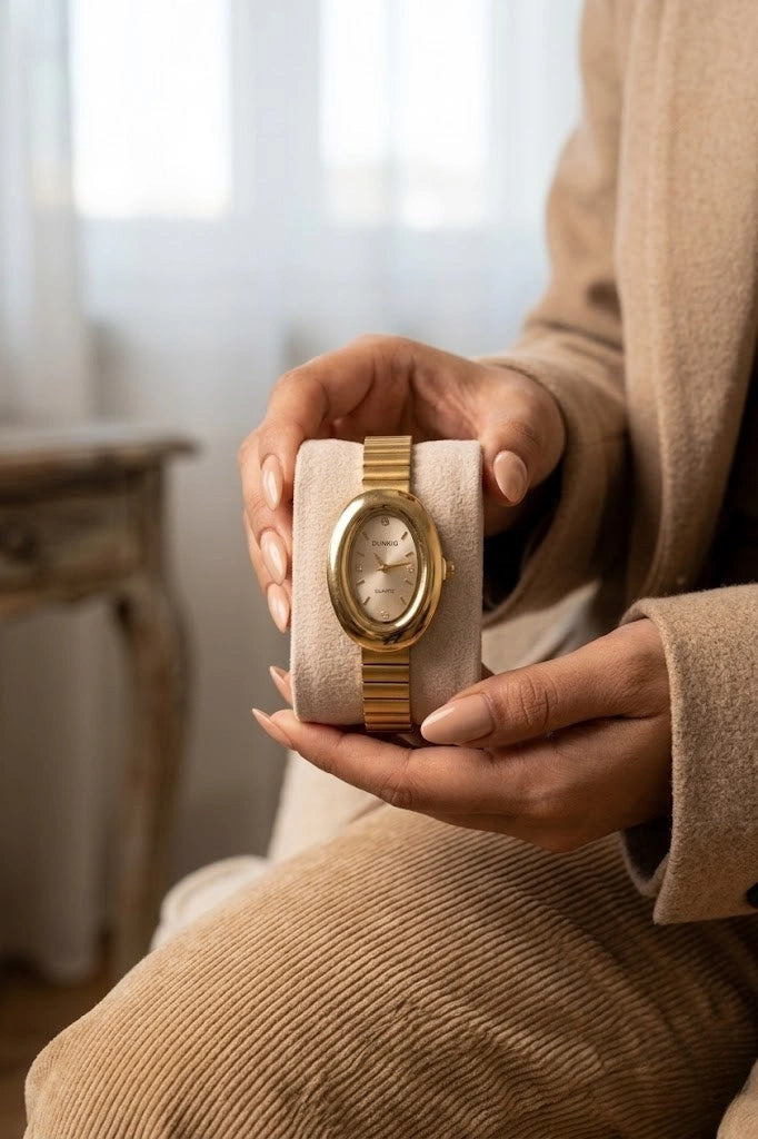 Vintage Luxury Oval Watch for Women - Premium Gold Plated, Anti-Tarnish Quartz Timepiece