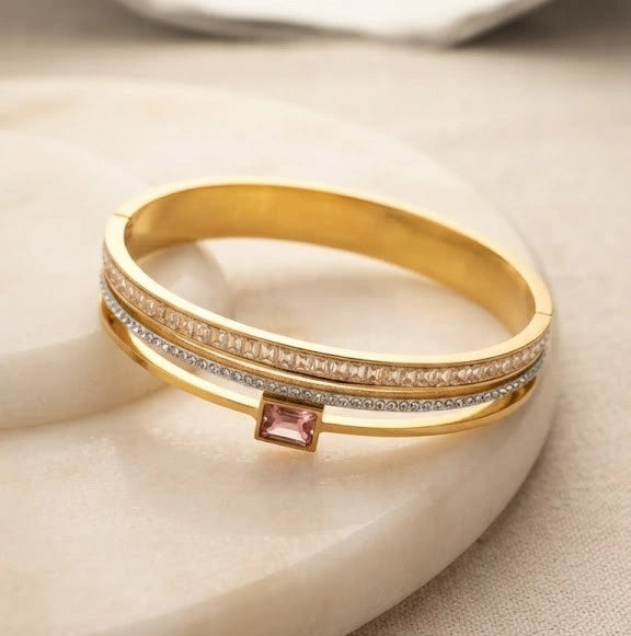 Anti-Tarnish Gold Plated Layered Pink Stone Bracelet