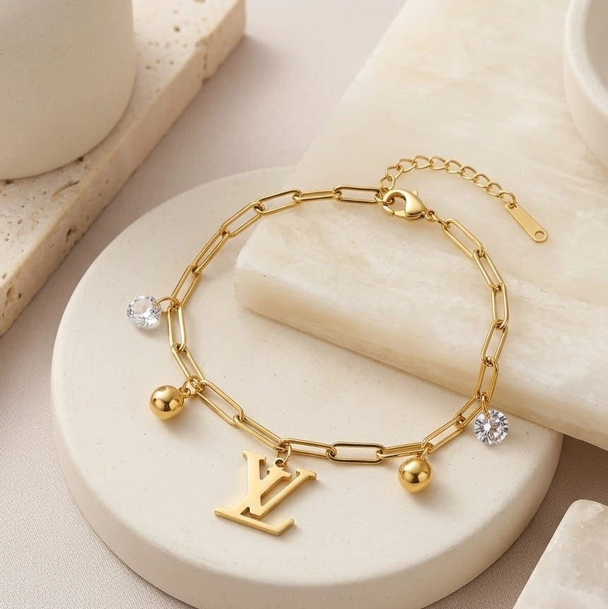 Designer Inspired Initial Charm Bracelet - Anti Tarnish Gold Plated