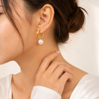 Pearl Drop Hoop Earrings - Anti-Tarnish Gold-Plated
