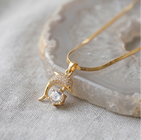 Dolphin Pendant Necklace - Anti-Tarnish Gold Plated with CZ Stone