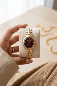 Classic Burgundy Dial Gold-Plated Anti-Tarnish Ladies Watch