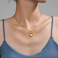 Coquette Bow Heart Necklace - Gold Plated Snake Chain | Anti-Tarnish & Waterproof