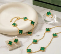Emerald Green Clover Jewelry Set | Anti-Tarnish Gold-Plated