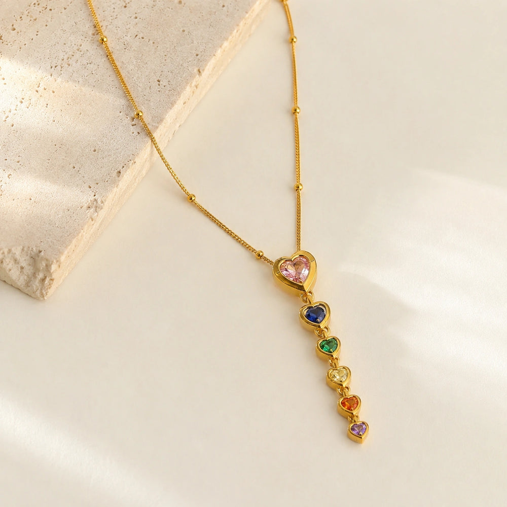 Multi-Color Heart Drop Necklace | Anti-Tarnish Gold Plated