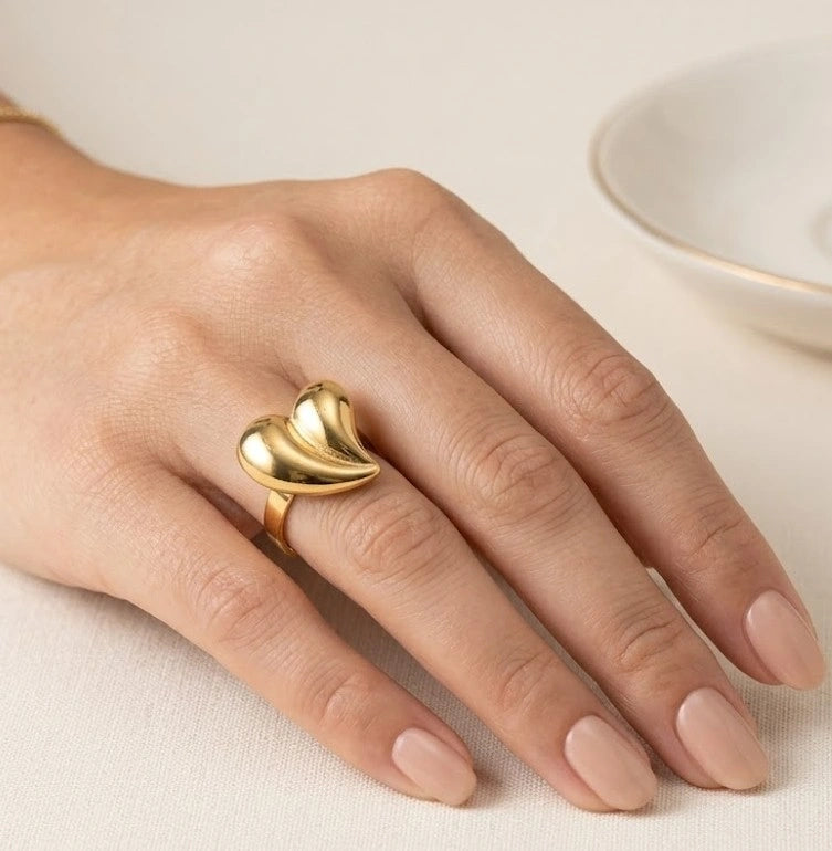 Chunky 3D Heart Statement Ring - Anti Tarnish