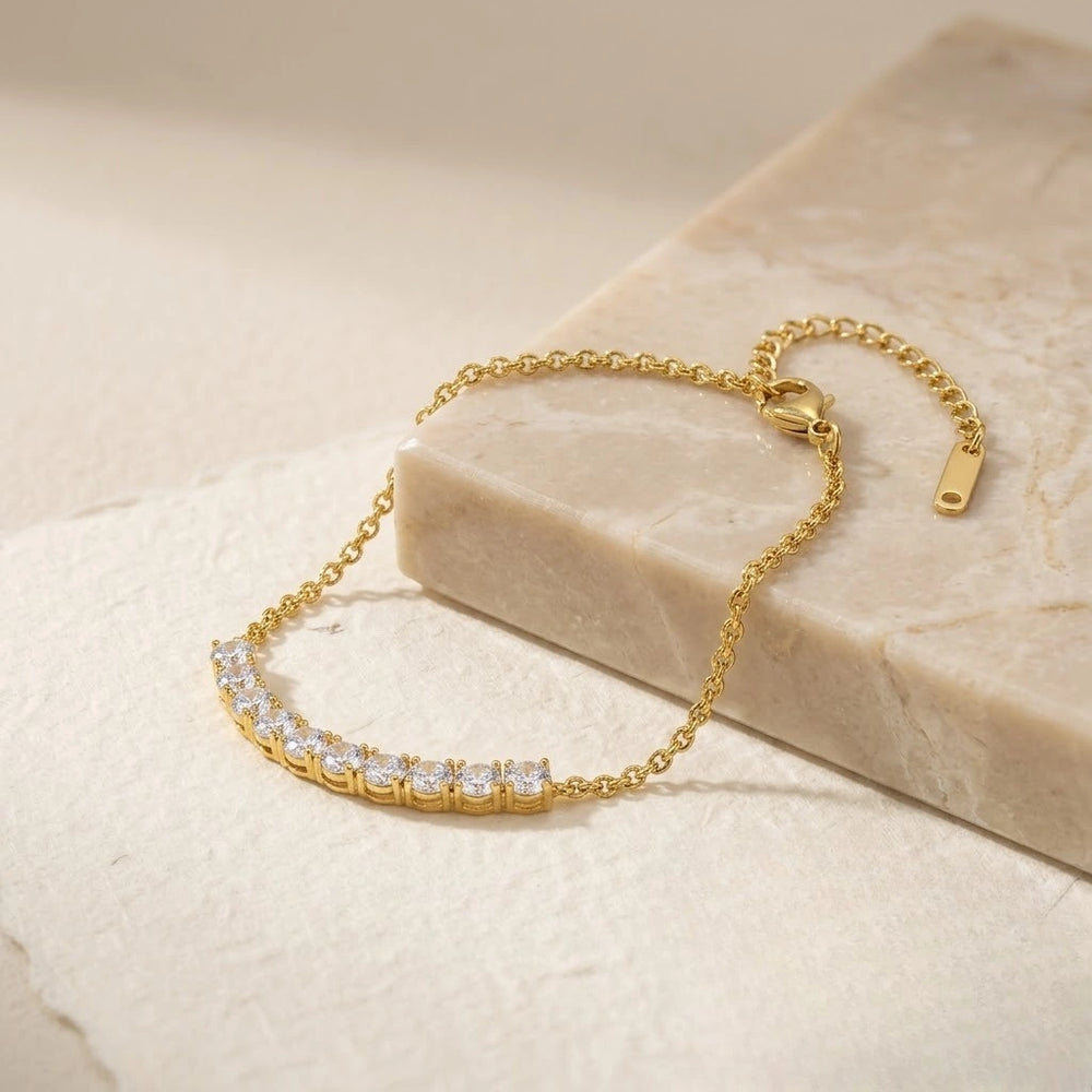 Crystal Bar Anti-Tarnish Gold Plated Bracelet