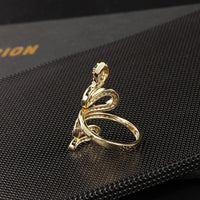 Snake Ring Gold Plated with Emerald Green Eyes – Anti-Tarnish Adjustable Serpent Statement Ring for Women