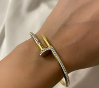 Crystal Embellished Nail Bracelet - Anti-Tarnish Gold-Plated Cuff