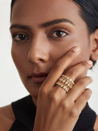 2 in 1 - Gold Multi-Layered Crystal Fashion Ring/ Bracelet- High Quality Statement Jewelry for Women
