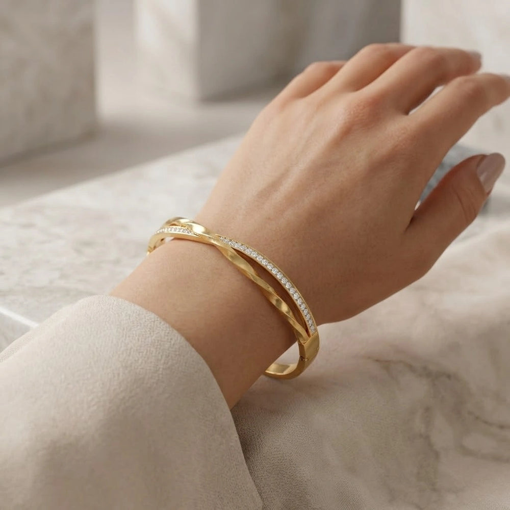 Twisted Crystal Anti-Tarnish Gold Plated Bracelet