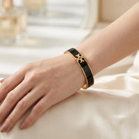 Black Enamel Geometric Cuff | Anti-Tarnish Gold-Plated Bracelet