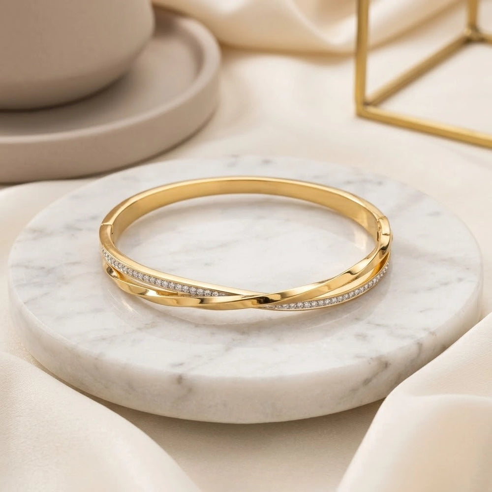 Twisted Zirconia Gold-Plated Bracelet | Anti-Tarnish Minimalist Bangle