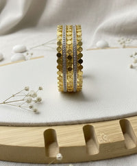 CZ Stone Studded Geometric Stacked Bangle - Anti-Tarnish Gold Plated Cuff Bracelet