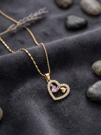 Purple Crystal Heart Pendant | Anti-Tarnish Gold Plated Necklace