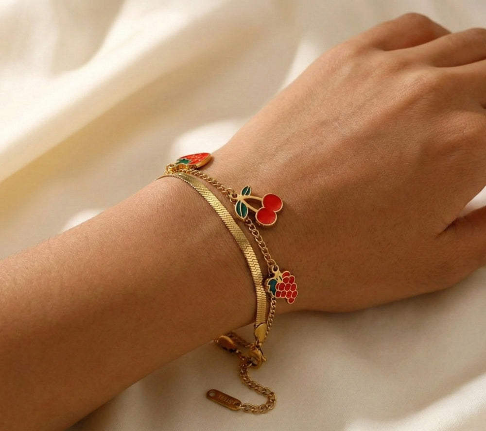 Korean Style Fruit Charm Double Layer Bracelet - Anti Tarnish