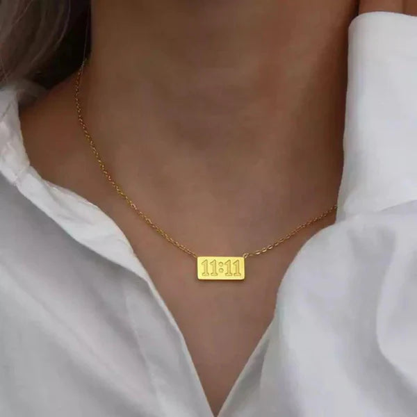 11:11 Angel Number Necklace - Waterproof Gold plated Bar Pendant | Anti-Tarnish Korean Style Chain